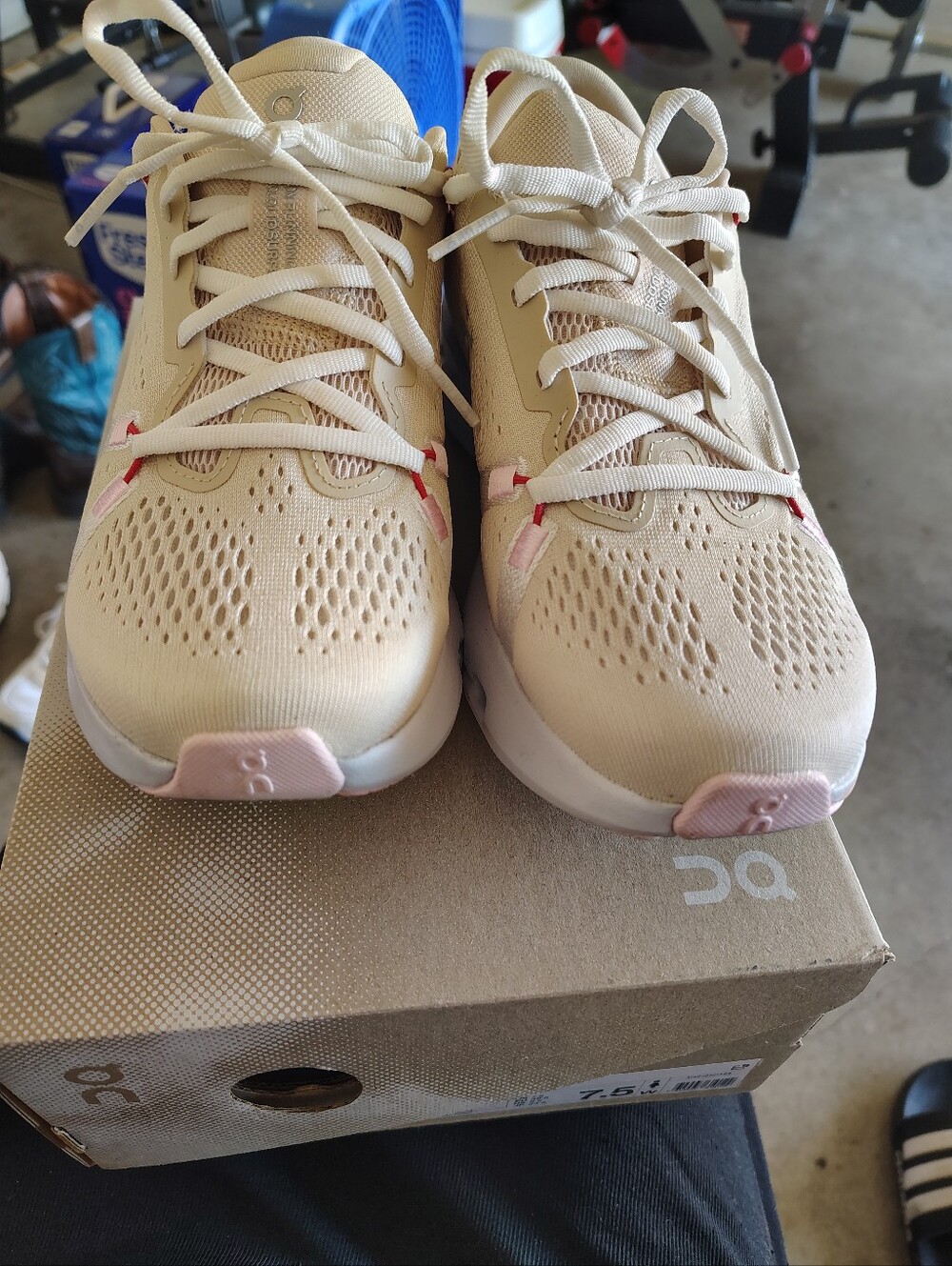 On Running Cloud Surfer Women’s Cream Athletic Sneakers with Pink Accents